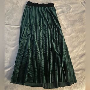 Dynamite Dark Green Pleated Midi Skirt with Black Waistband